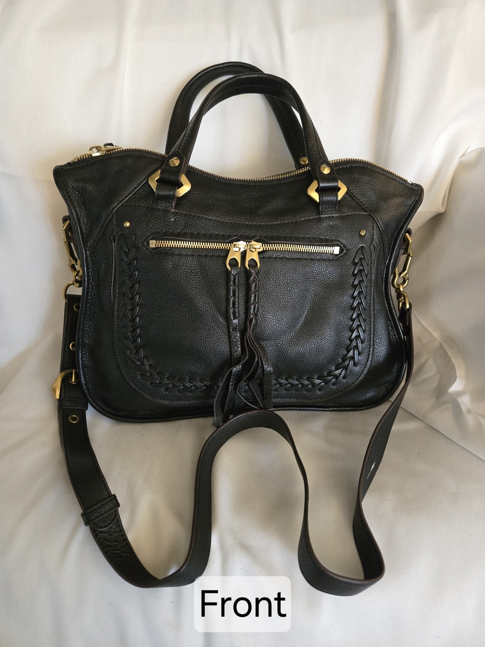 orYana Black Leather Women’s Handbag with Shoulder Strap and Gold Hardware